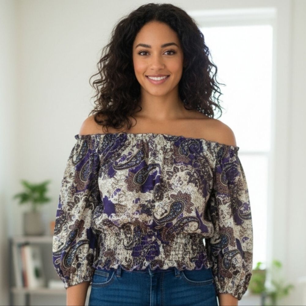 Ava & Grace Women's 3/4 Sleeve Paisley Top w/Smocked Hem Size Large